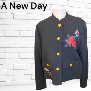 Womens "A New Day" black with beautiful flowers jacket/blazer
